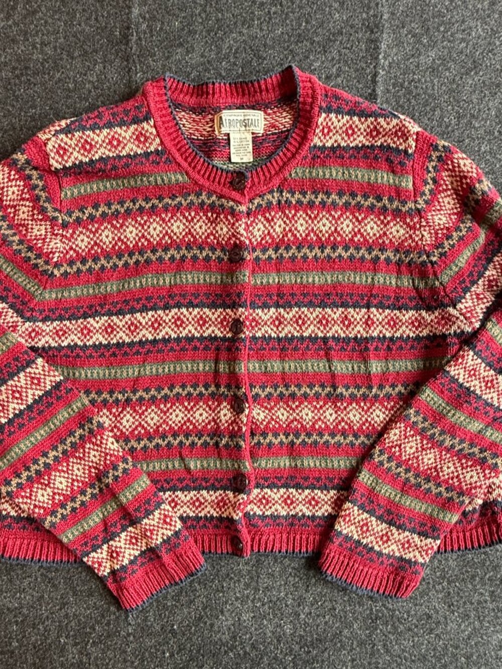 Vintage 90s Aeropostale Fair Isle Cardigan Sweater Women M Cropped